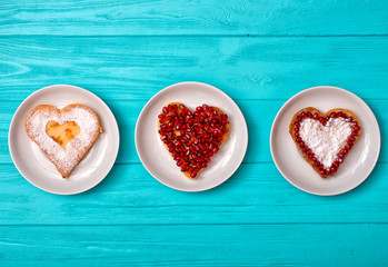 Cheese pancake in the form of a heart. A sweet surprise for a loved one.