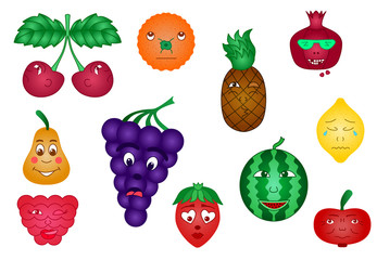 Set of Fruit smiles emoji vector illustration