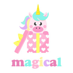Obraz na płótnie Canvas cartoon cute unicorn gift with text