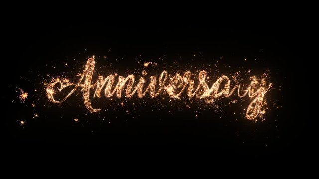 Happy birthday Anniversary celebration greeting text with particles and sparks isolated on black background, beautiful typography magic design.