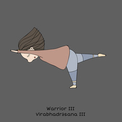 Kid yoga pose. Warrior III