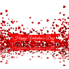 Obraz premium Red falling hearts on a white background with the words Happy Valentines Day
