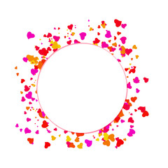 White circle surrounded by colorful hearts on a white background, birthday, wedding,
