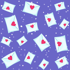 Seamless lovely pattern with hearts and letters. Vector holiday purple background. Valentine's Day. Gift wrap, print, cloth, cute background for a card.
