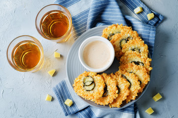 Jalapeno Cheese Crisps with Greek Yogurt Pepper Sauce