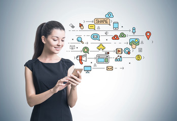 Businesswoman with a smartphone, social media