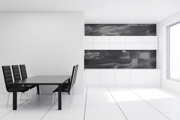 White kitchen, black table side view