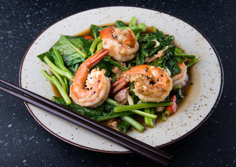 Chinese  broccoli fried with shrimps.