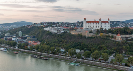 Fototapeta premium Bratislava Castle landscape at sunset, Slovakia.