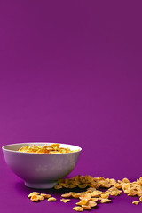 Bowl with cornflakes on the colorful background