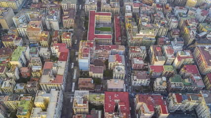 Aerial view of the hill and residential district of Vomero in Naples, Italy. Many are the buildings built in the narrow streets of the city.