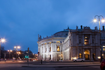 Fototapeta na wymiar the historic Burgtheater in Vienna (Austria), most important german language theatre in the world, at night