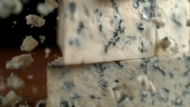 Sliced white bread falling. Shot with high speed camera, phantom flex 4K. Slow Motion.