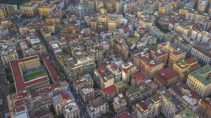 Fototapeta premium Aerial view of the hill and residential district of Vomero in Naples, Italy. Many are the buildings built in the narrow streets of the city.