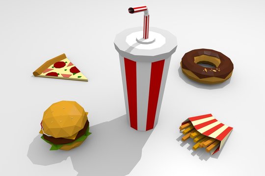 Lowpoly fast food render 3d