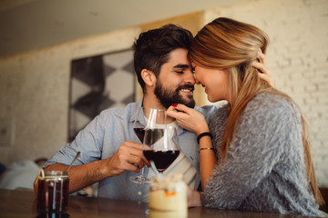 Young attractive couple has romantic moments.