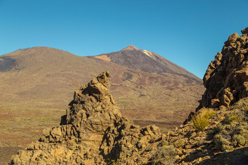 Teide National Park, Tenerife, Canary Islands - A picturesque view of the colourful Teide volcano, or in spanish 'Pico del Teide'. The tallest peak in Spain with an elevation of 3718 m