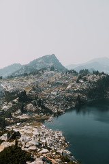 mountain lakes shrouded in haze 