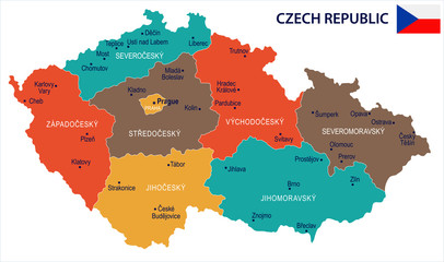 Czech Republic - map and flag – Detailed Vector Illustration