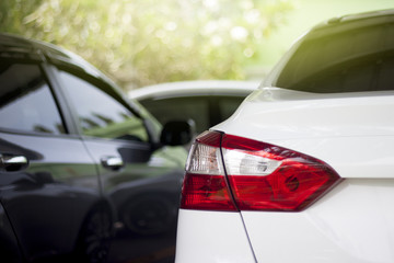 White car parking on the road prepare for race or parking.