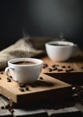 Crédence de cuisine en verre imprimé Café tasses à café et grains de café