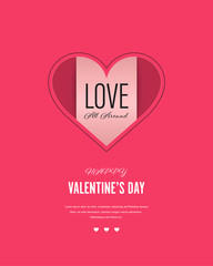 Valentines day background on postcard. Pink and heart wallpaper in love design banner.