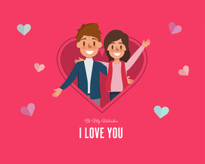 Valentines day background on postcard. Pink and heart wallpaper in love design banner.