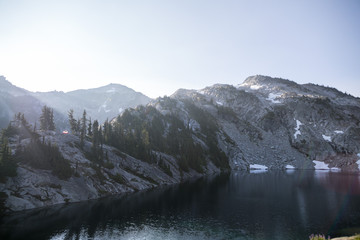 mountain lake at sunrise