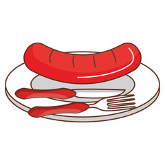 dish and cutlery with sausage