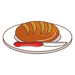 dish and cutlery with bread