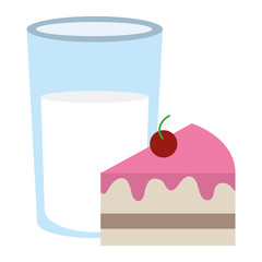 sweet cake portion with milk glass