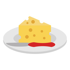 dish with cheese piece and knife