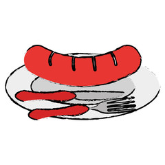 dish and cutlery with sausage