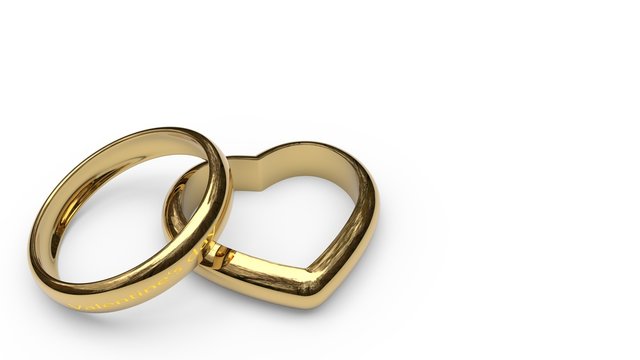 Heart-shaped rings on the white, 3d rendering