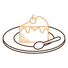 dish with sweet cake and spoon