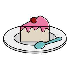 dish with sweet cake and spoon