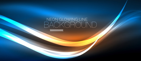 Neon blue elegant smooth wave lines digital abstract background