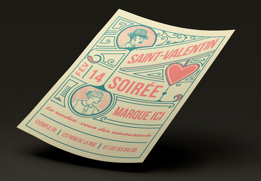 Affiche r&eacute;tro Soir&eacute;e de la Saint-Valentin