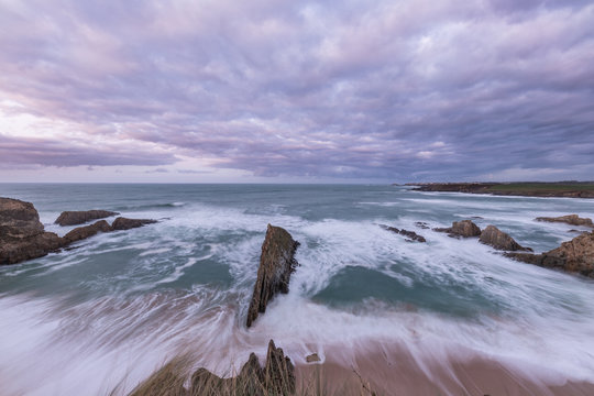 the sea crashes hard on the coasts of Galicia, with beautiful impressive waves, worthy of contemplation