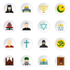 Religious symbol icons set, flat style