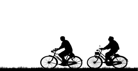 Fototapeta na wymiar Silhouette man and bike relaxing on white background.