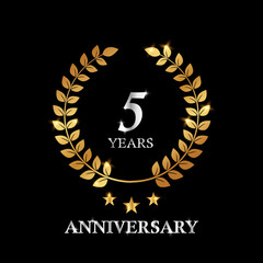 Fototapeta premium 5 years gold anniversary celebration simple logo, isolated on dark background