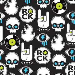 black vector seamless rock pattern with skull and hands