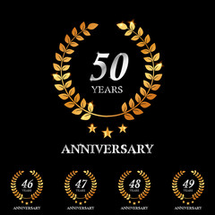 Fototapeta premium 46 , 47 , 48 , 49 , 50 years gold anniversary celebration simple logo, isolated on dark background