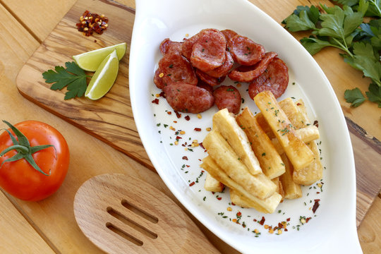 Sausage With Fried Yuca