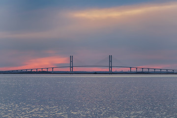 Sydney Lanier Bridge in Brunswick, GA at Sunset