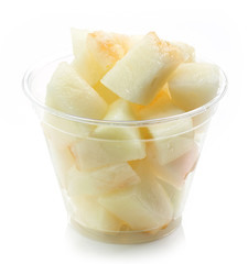 fresh melon pieces salad in plastic cup