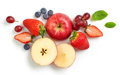 Foto op Plexiglas composition of various fresh fruits and berries © Mara Zemgaliete