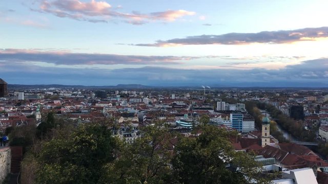 Panoramic view of the city of Graz at sunset, Styria, Austria