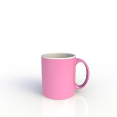 Pink coffee cup isolated on white background. Close up with side view. Mock up Template for application design. Exhibition equipment. Set template for the placement of the logo. 3D rendering.